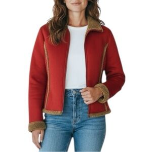 L.L. Bean Brick Red and Tan Utility Jacket Womens Size L Sherpa Lined Jacket